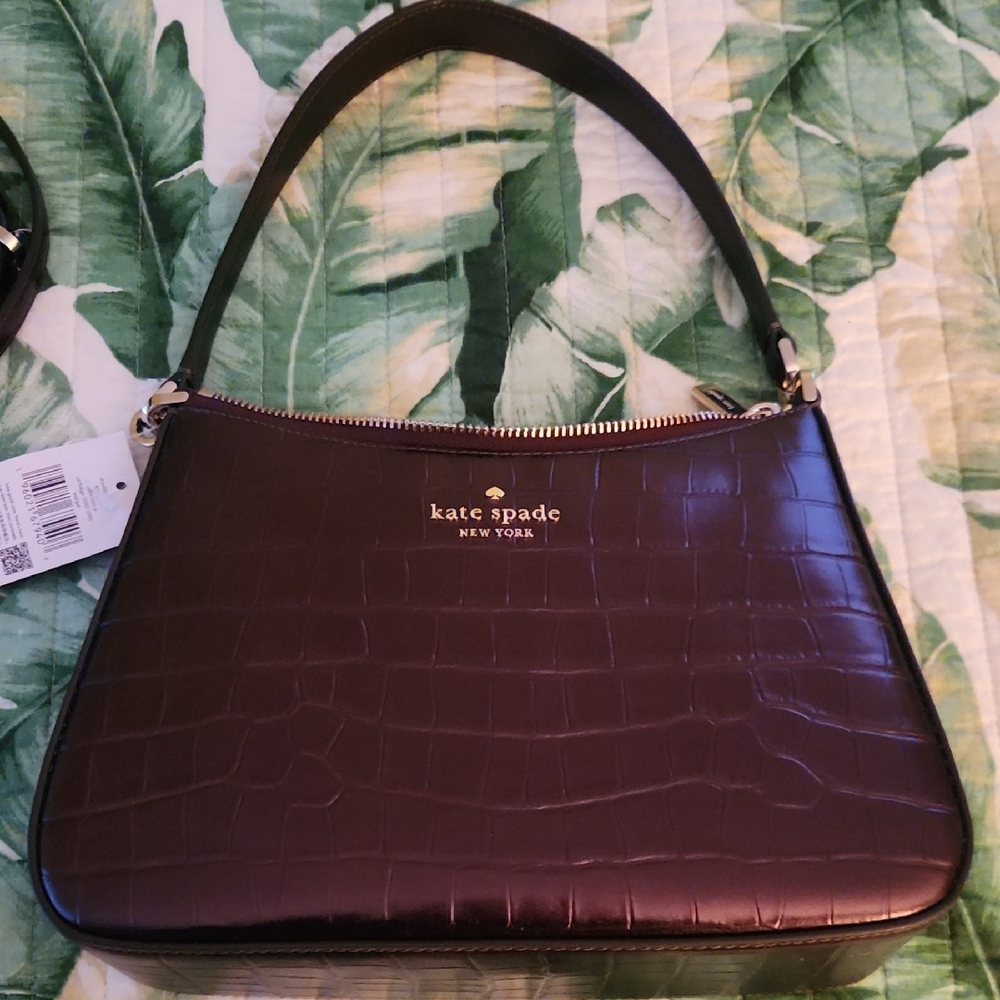 Kate Spade Dark Purple Croc-Embossed Shoulder Bag